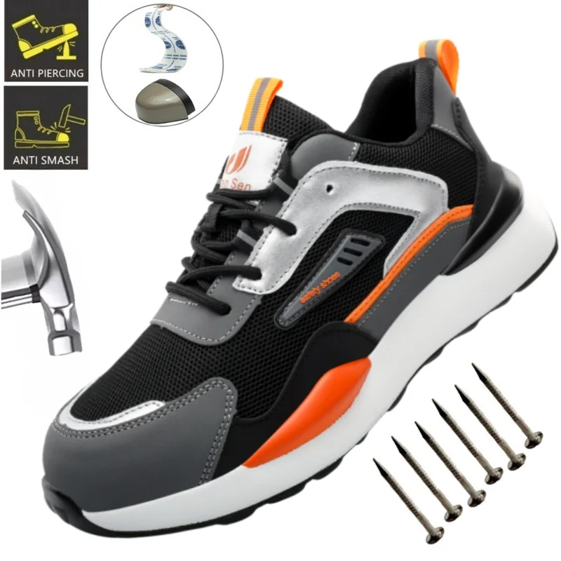 

Fashionable Casual Men's Safety Shoes Protection And Elastic Safety Boots Shoes Breathable Odor Protection Men's Work Shoes