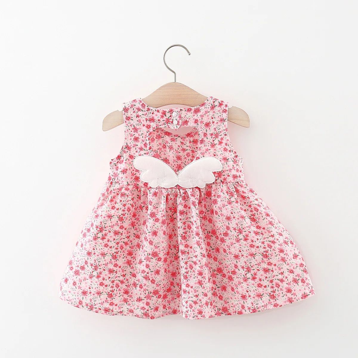 Summer baby girl dress girl's small floral cartoon wings heart-shaped hollow sleeveless princess dress