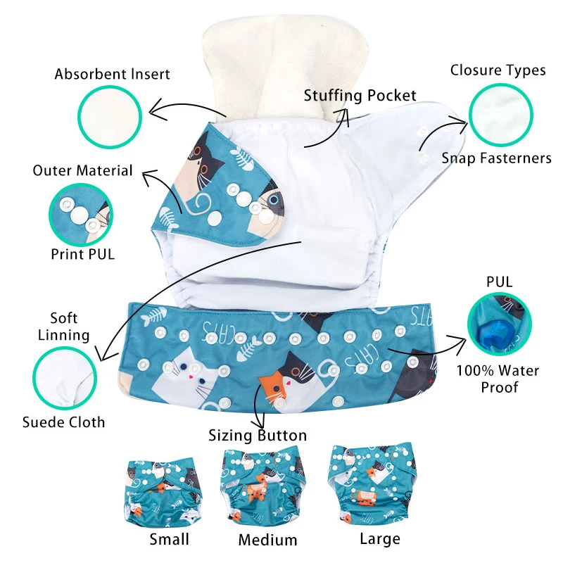 Washable Diaper Suede Cloth One Opening Comfortable Baby Diapers Adjustable Reusable Ecological Cloth Nappies Waterproof for Kid