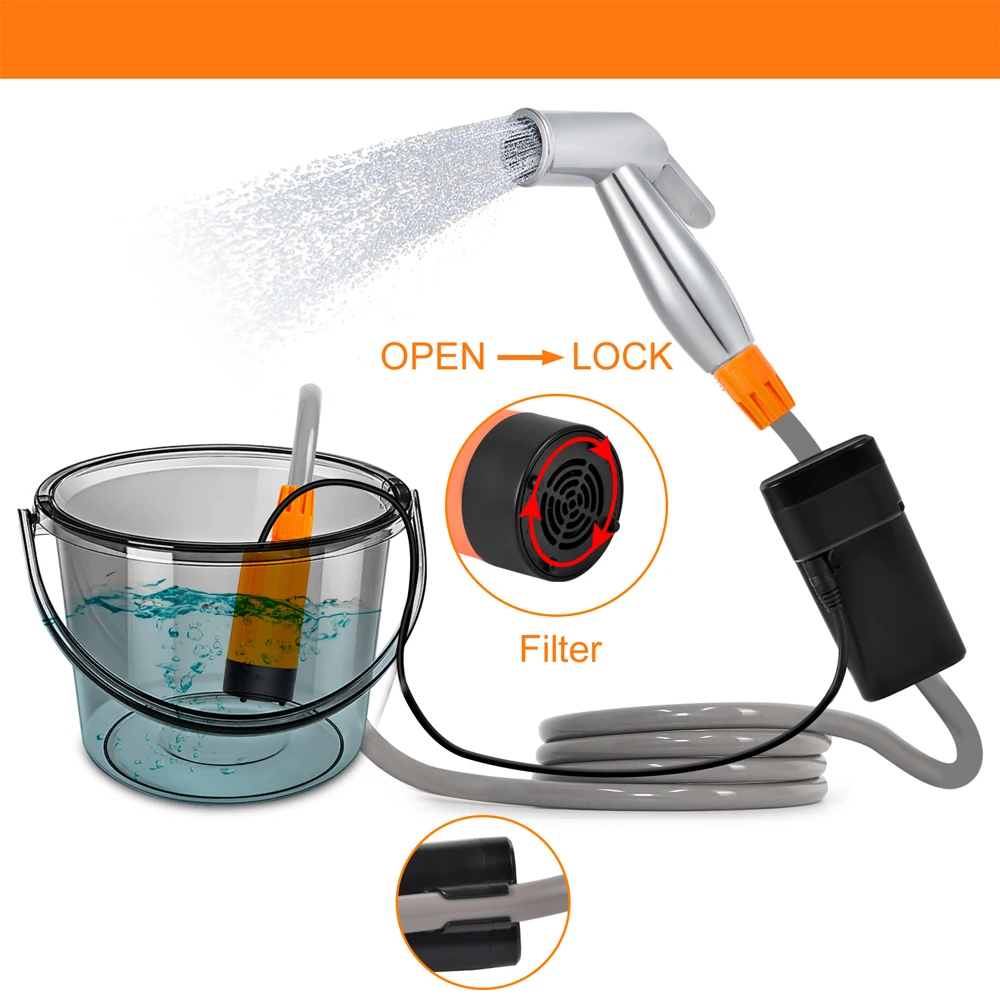 Portable Outdoor Climbing Camping Shower Rechargeable Shower Pump for Beach Bathing Watering Flowers Pet Car Dog Clean