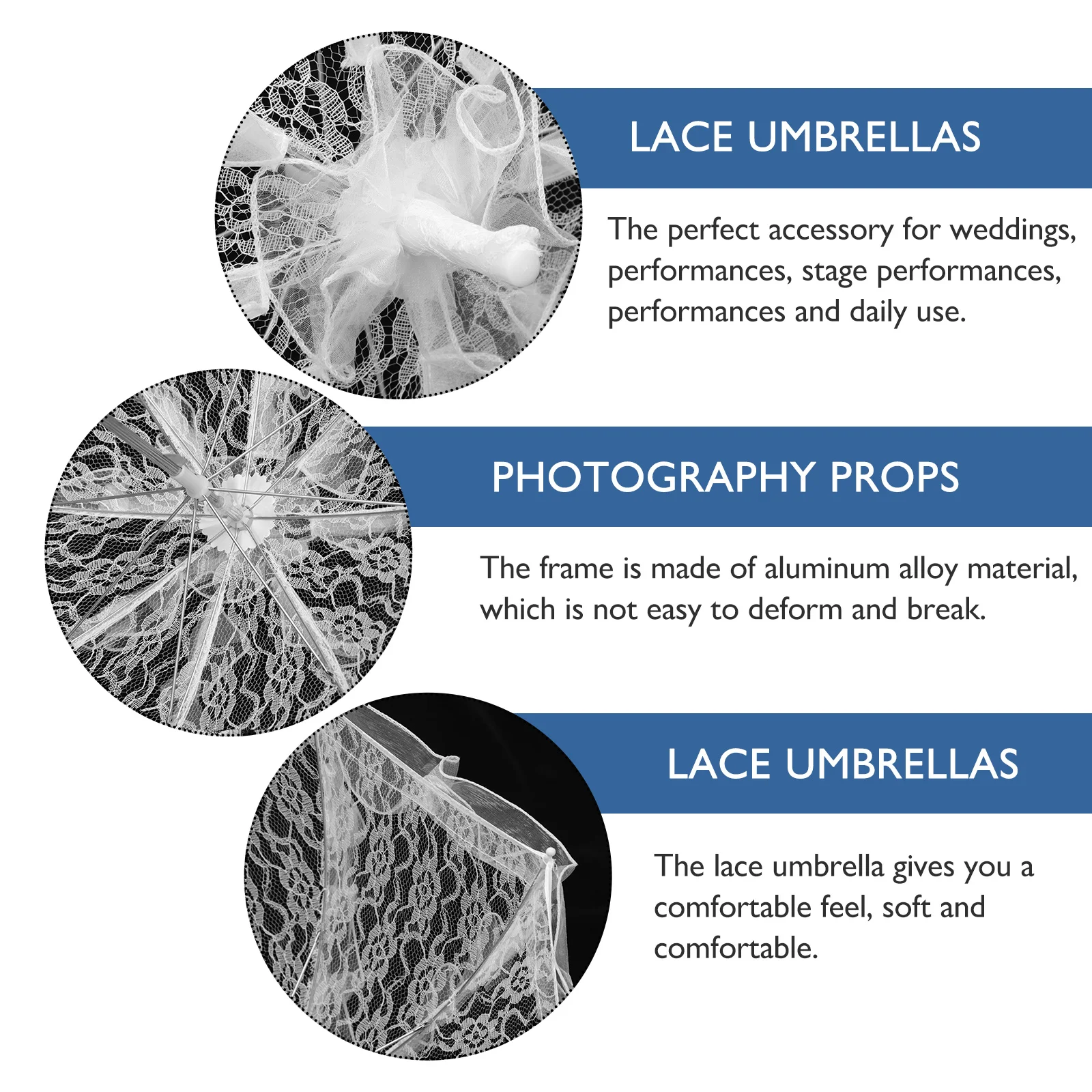 1 قطعة مظلة الزفاف الدانتيل المظلة سبائك الألومنيوم الإطار الزفاف صور الدعامة مرحلة الأداء الدعامة مقبض مريح
