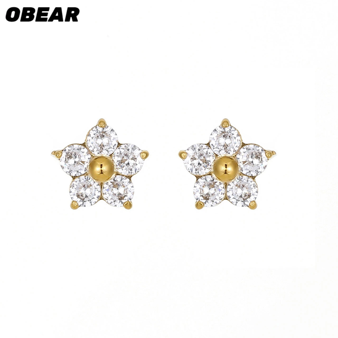 Stainless Steel 5-Petal Flower CZ Stud Earrings Waterproof Colorful Gemstone Flower Earrings | Minimalist Fashion Jewelry