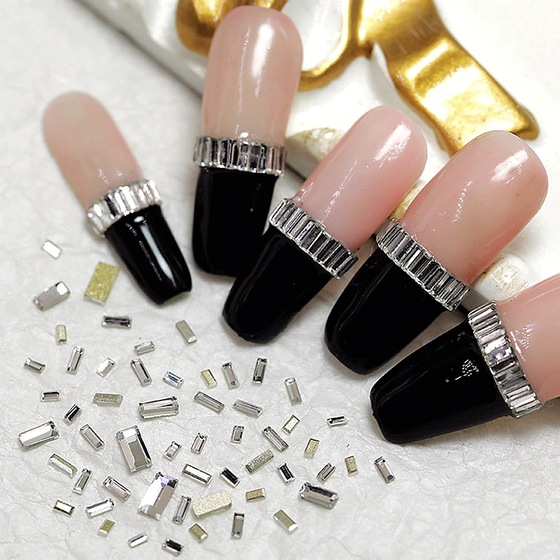 100PCS 3D Mini Nail Art Decoration Charms Gems Strass Rectangle Rhinestones For Manicure Nails Accessories Supplies Materials