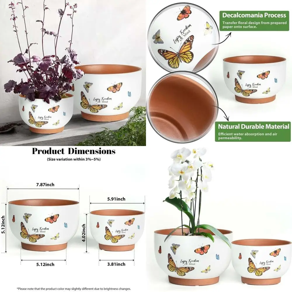 

YBX 8-дюймовые + 6-дюймовые терракотовые горшки, нижние горшки или комнатные растения с дренажем, горшки с акцентом или комнатными растениями (Tro