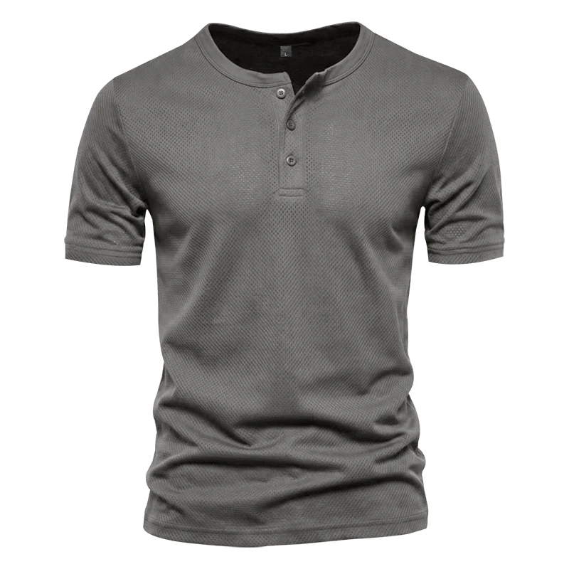 Herren Schnelltrocknendes Eyelet Henry Kurzarm-T-Shirt, Einfarbig mit Rundhalsausschnitt, Sommer Casual Slim Fit Muskel-Gym-Top, 1 Stück – Detail 18