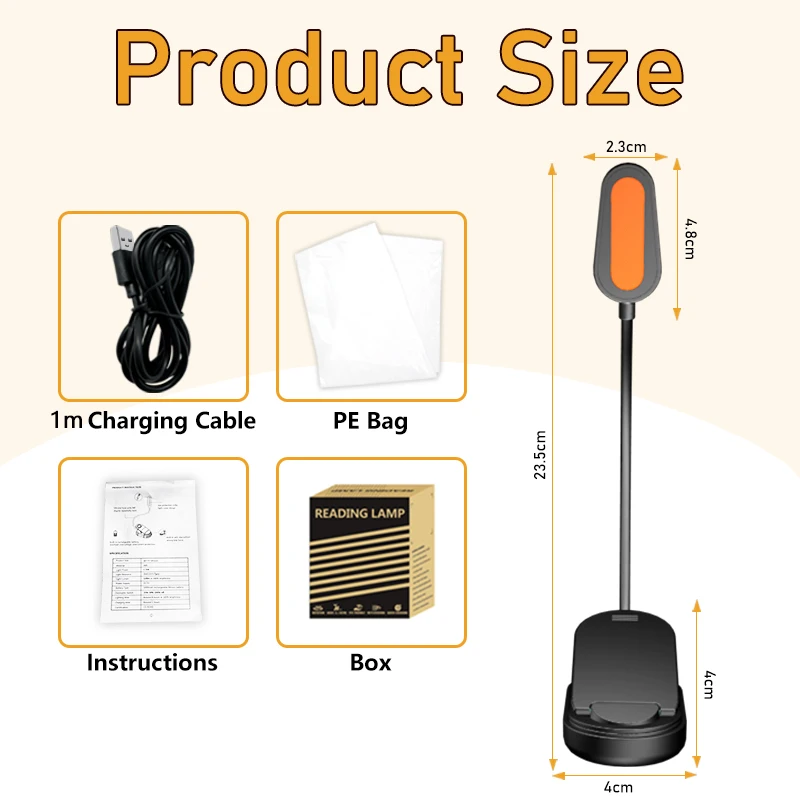 Clip on Foldable Smart Rechargeable Amber Reading Led Book Light