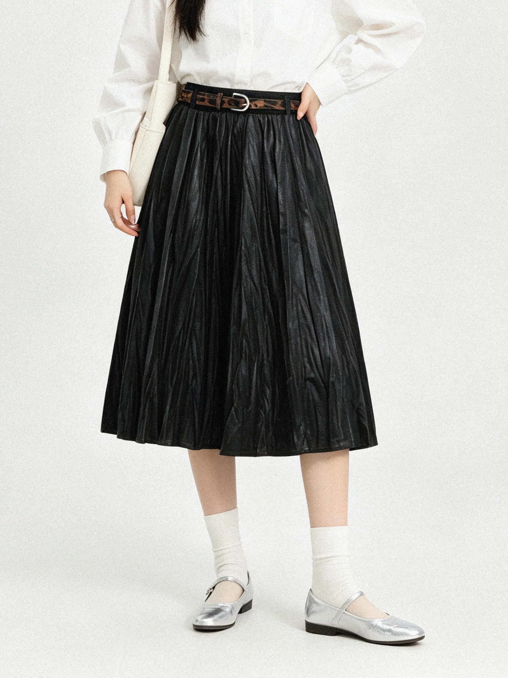 Retro Lazy Style Pleated High Waist Draped A-Line Midi Skirt Women's Early Autumn New Model with Belt Korean Style Half Skirt