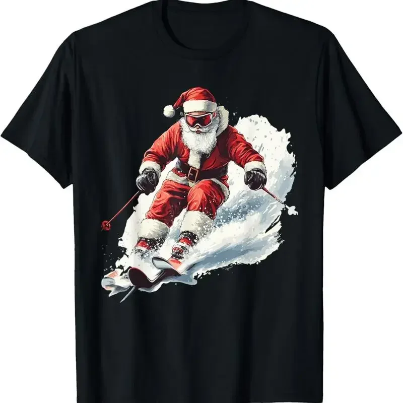 Santa Skiing Funny Christmas Skier Ski Racer Xmas Pajama T Shirt Sweat