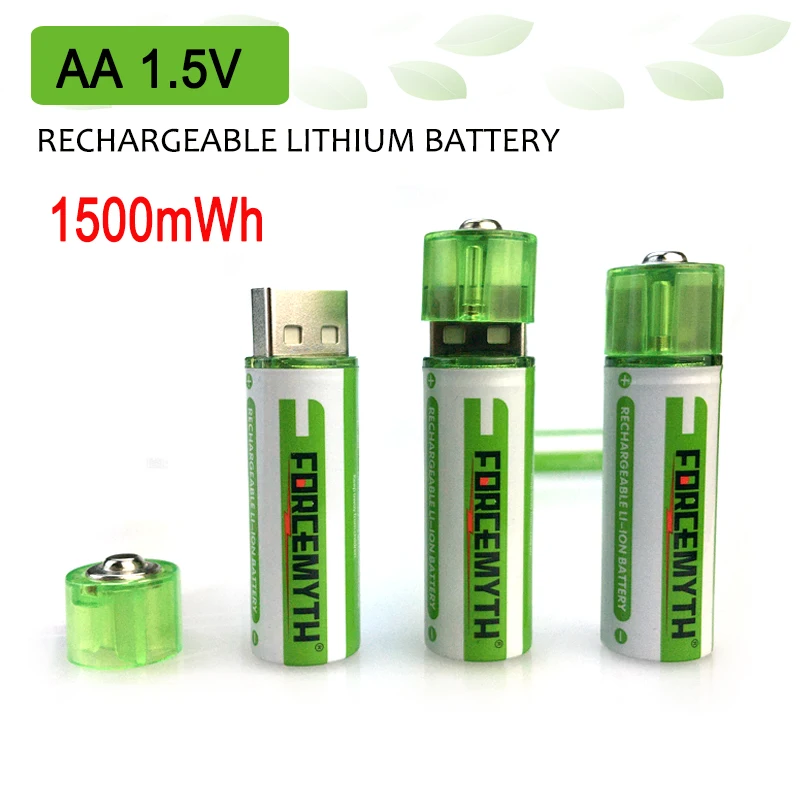 

AA 1.5V 1500mWh USB Rechargeable Lithium Battery for Remote Control Mouse Small Fan Electric Toy,USB Direct Charging