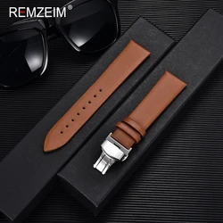 16mm 18mm 20mm 22mm Ultra Thin Soft Leather Strap Watchbands Watch Strap with Automatic Butterfly Clasp Buckle Bracelets