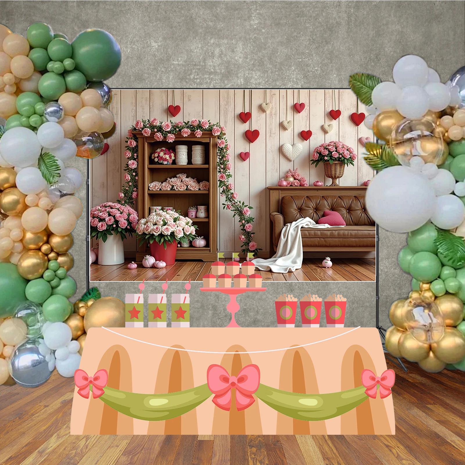 MOON.QG Valentines February 14 Photography Backdrop Wooden Plank Cabinet Photozone Background Wedding Love Photo Studio Sets