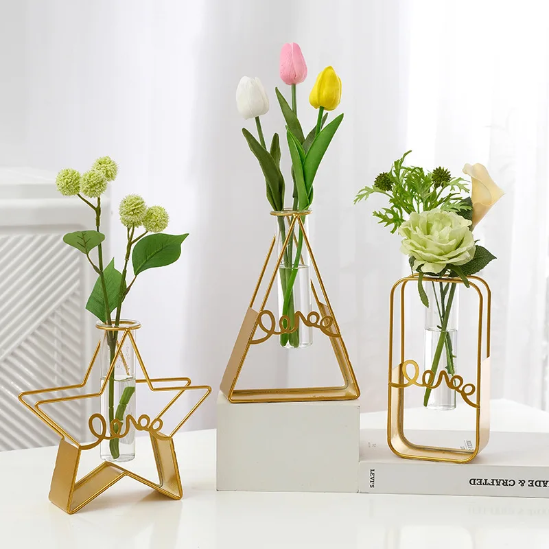 Modern Minimalist Vase Metal Decor Test Tube Hydroponic Vase for Living Room Bedroom Dining Room