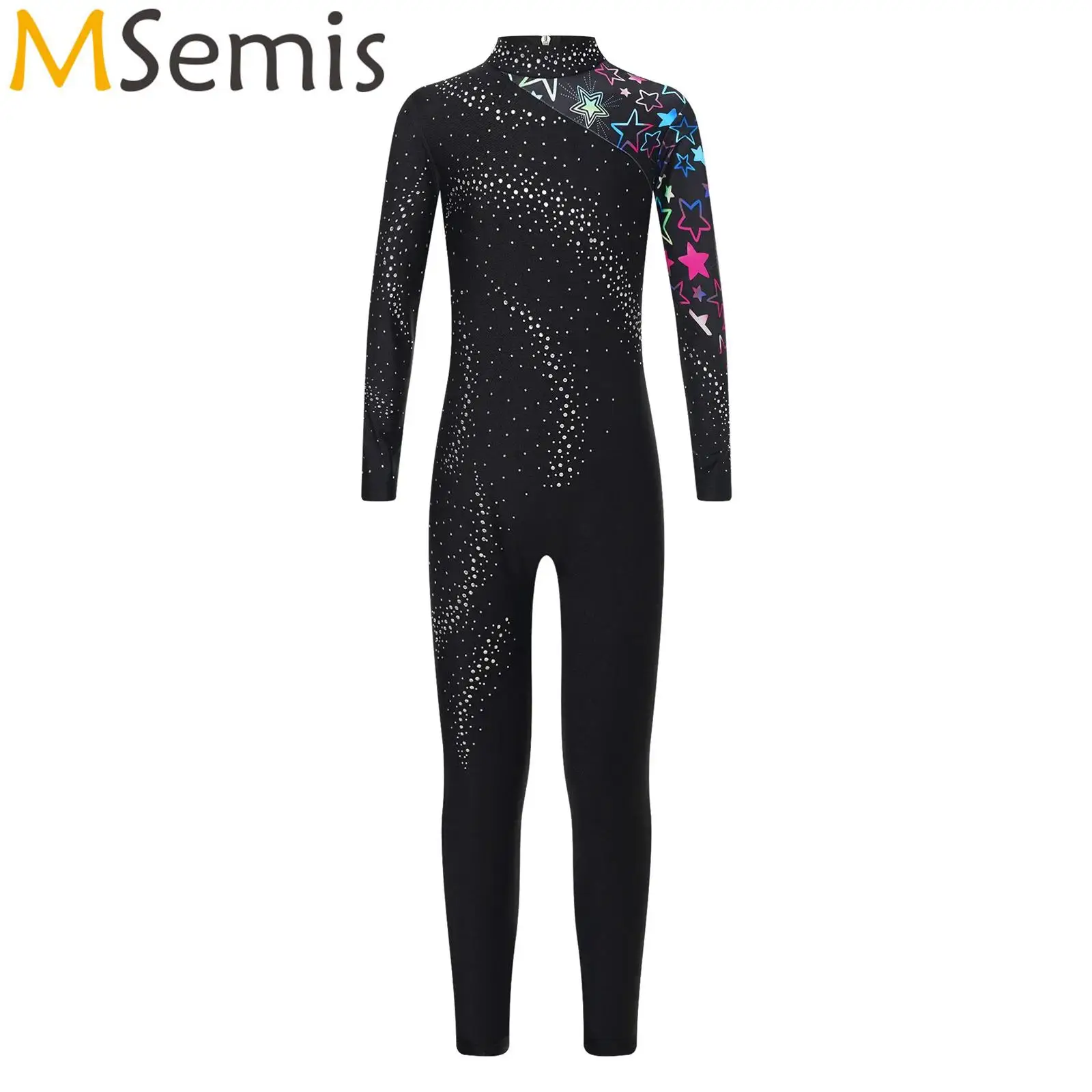 Kids Girls Shiny Rhinestones Rhythmic Gymnastics Figure Ice Skating Bodysuit Ballet Dance Leotard Costumes Unitard Jumpsuit