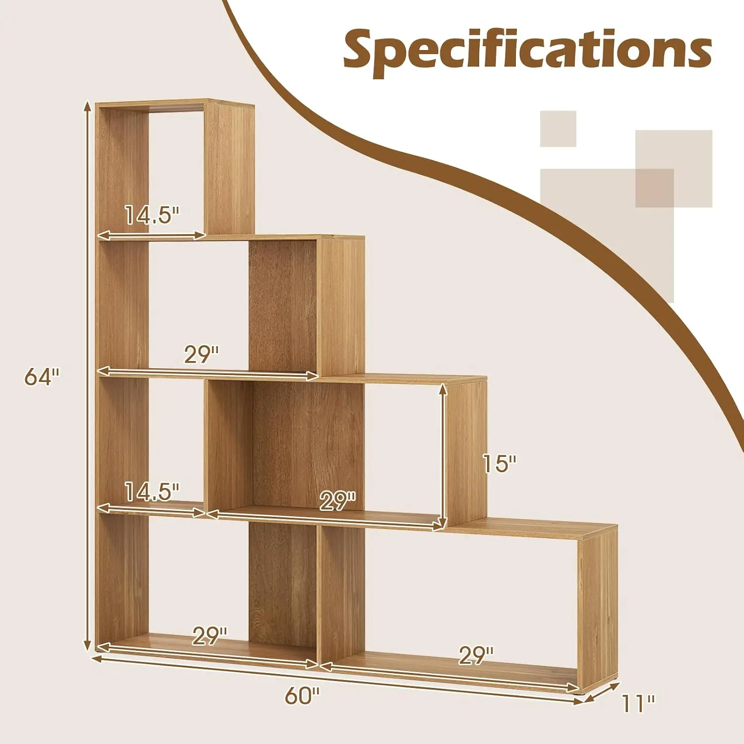 6 Cube Geometric Bookshelf L Corner 4 Tier Etagere Backpanel 10 Shelves Storage Rack Home Office Living Room, Customized