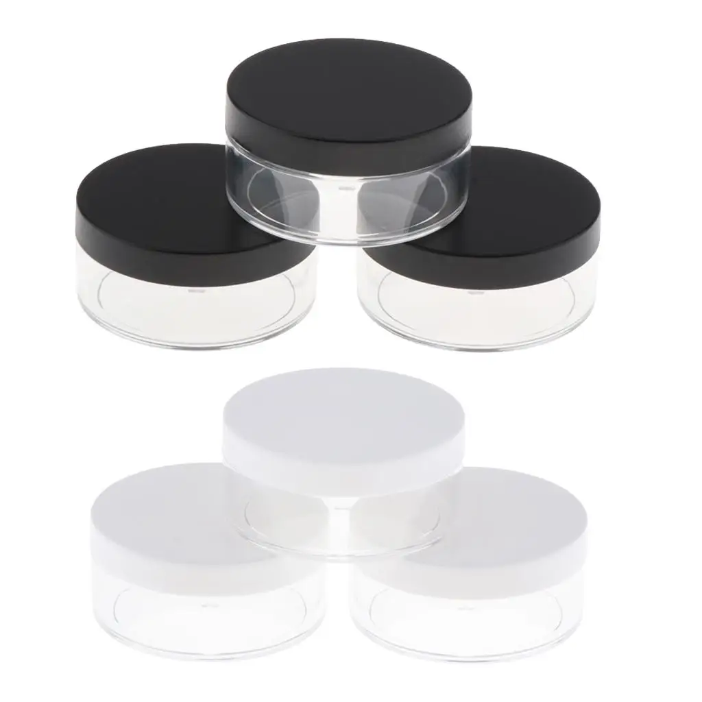 3x Clear Loose Powder Container Powder Puff Case Refillable Cosmetic Jars