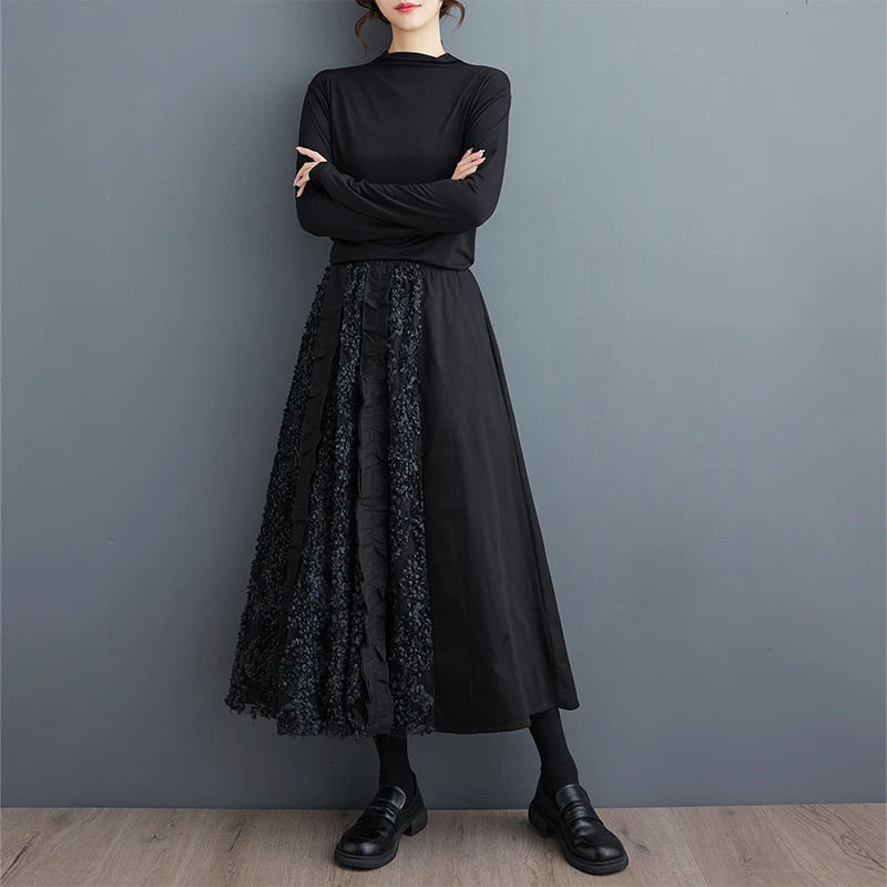 Falda holgada acampanada Bla Fi Sc, diseño de empalme, falda Midi de cintura alta para mujeres jóvenes, Otoño 2023