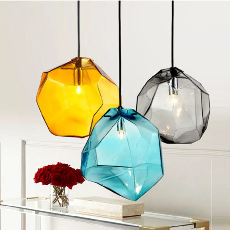 

Modern Stone 3 Colorful Glass Pendant Light Fixture Home Deco Dinning Room E27 LED Bulb Pendant Lamp