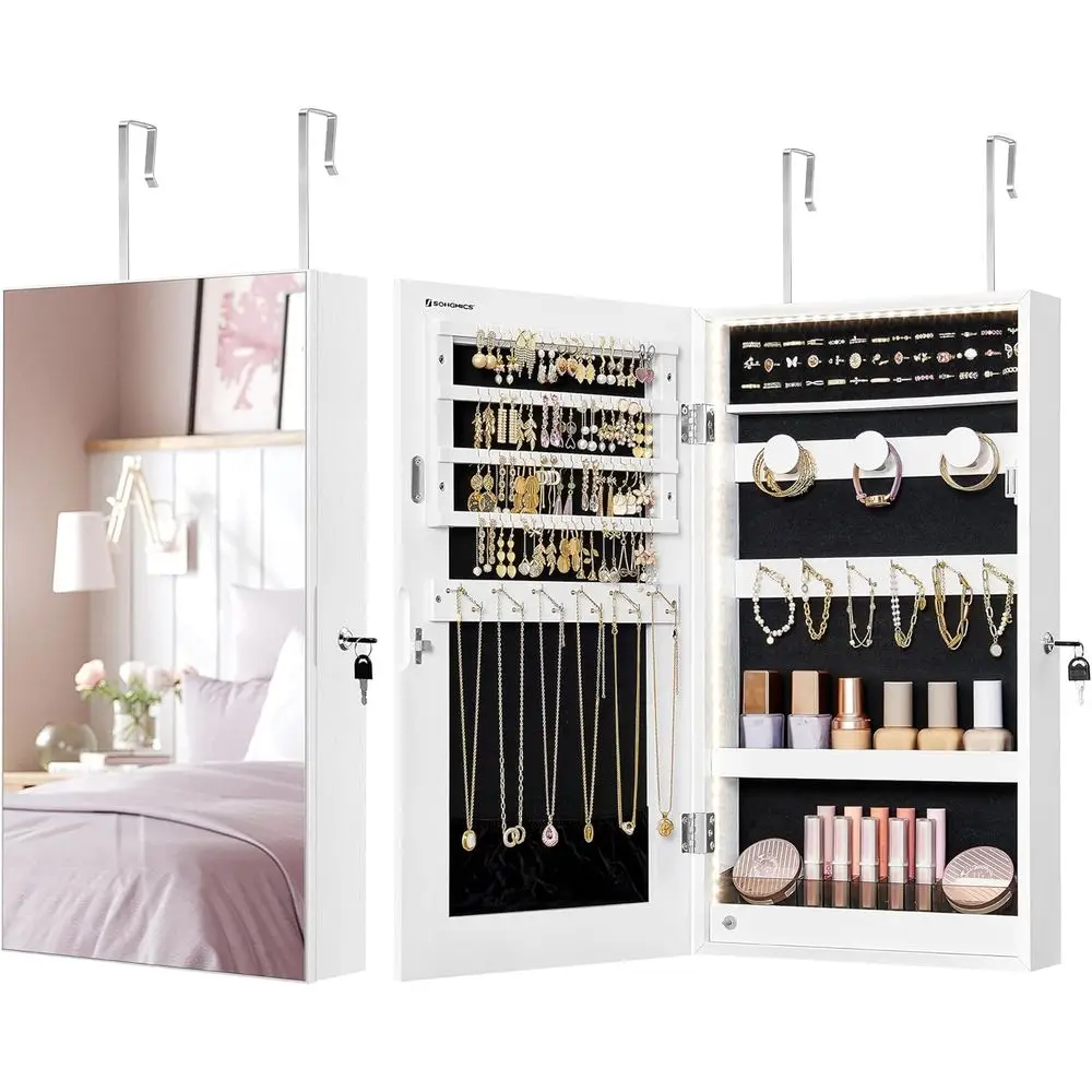 

Mirror lry Cabinet Armoire with Built-in LED Lights, Wall or Door Mounted lry Storage Organizer, 3.8 x 14.6 x 26.4 Inches Hangin