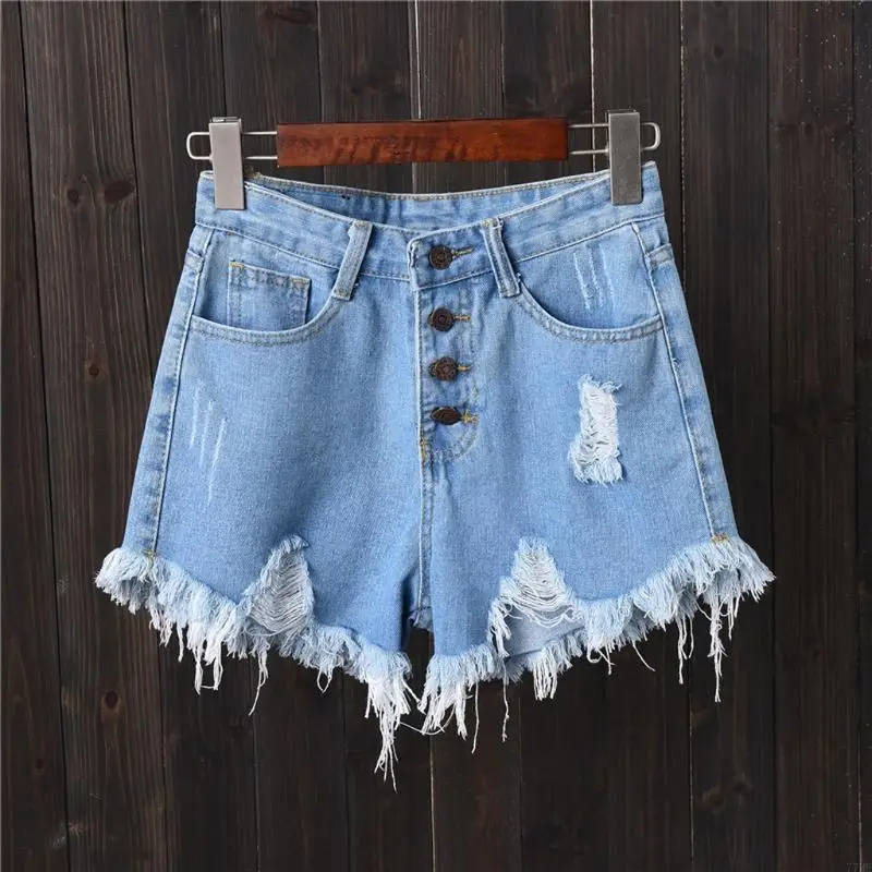 77HE Womens Sexy High Waist Tassel Ripped Jeans Summer Large Size Shorts Pants