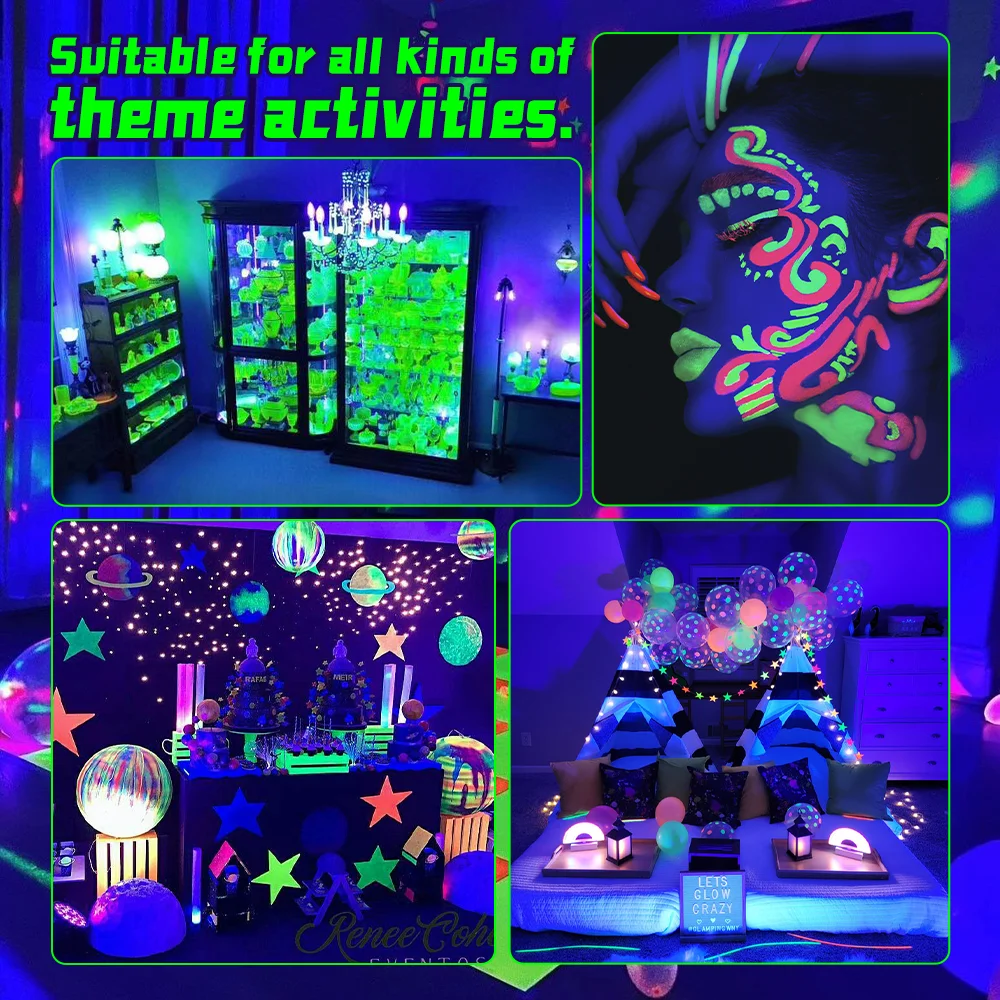 أنبوب إضاءة أسود LED 40/60/80 - مع مفتاح، دوران 360 درجة، مصباح الأشعة فوق البنفسجية للحفلات المتوهجة، فن الجسم، الهالوين، عطلة عيد الميلاد