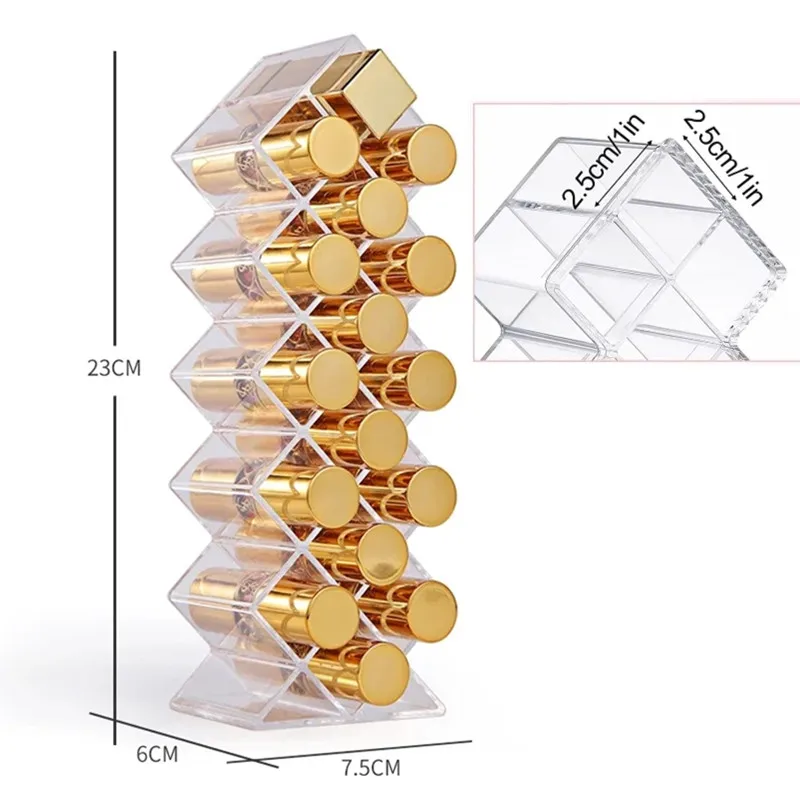 Acrylic Lipstick Holder Organizer 12/16/28 Slots Clear Lip Gloss Fish Shape Tower Case Display Stand Storage Box Makeup Cosmetic