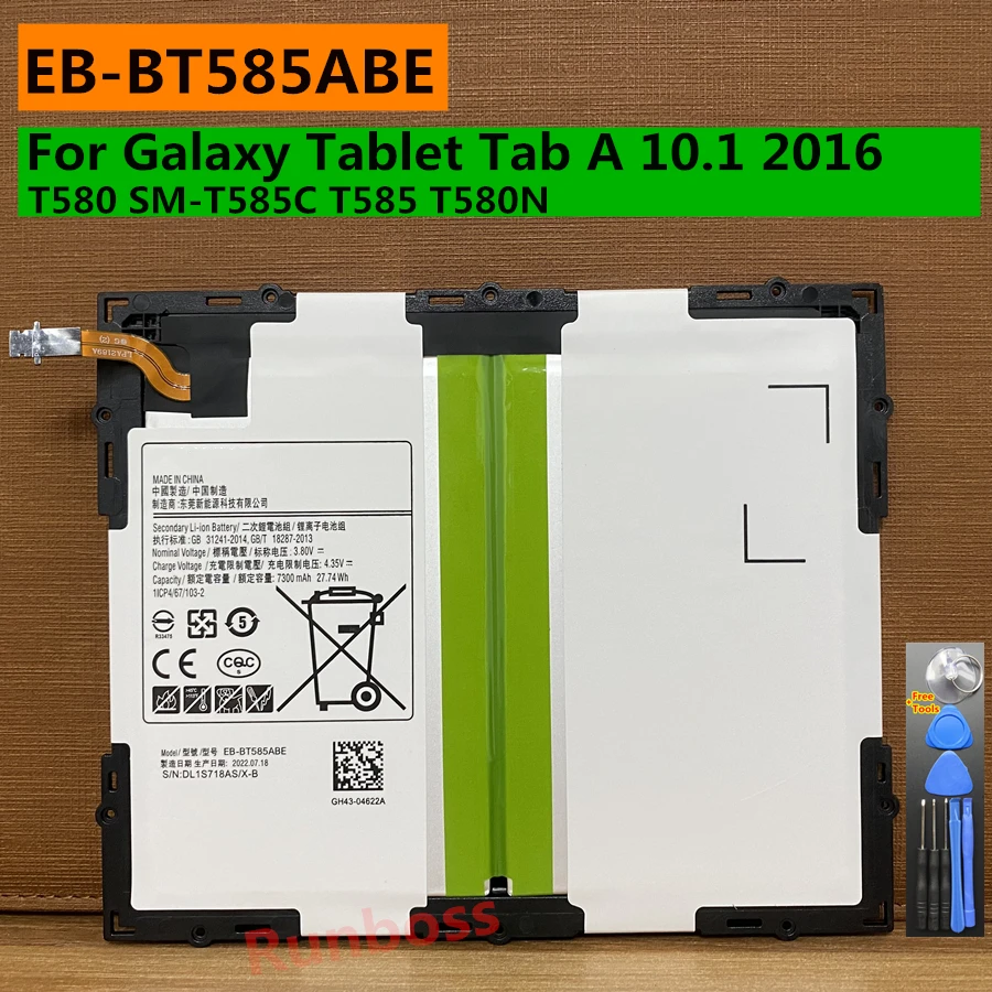 4.35V EB-BT585ABE Battery For Samsung Galaxy Tablet Tab A 10.1 2016 T580 SM-T585C T585 T580N 27.74Wh 7300mAh