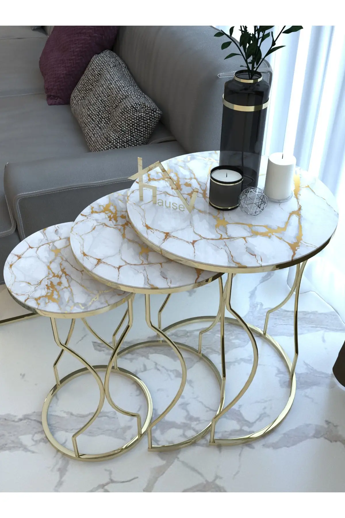 

End Table Coffee Table Set Dream Model Gold Metal Nesting Table Unbreakable Tempered Glass Scandinavian Style 1. Quality