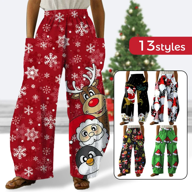 Pantalon de noël pour femmes, poches amples, décontracté, bas large, droit, jambes larges, survêtement taille haute, Bloomer 5XL