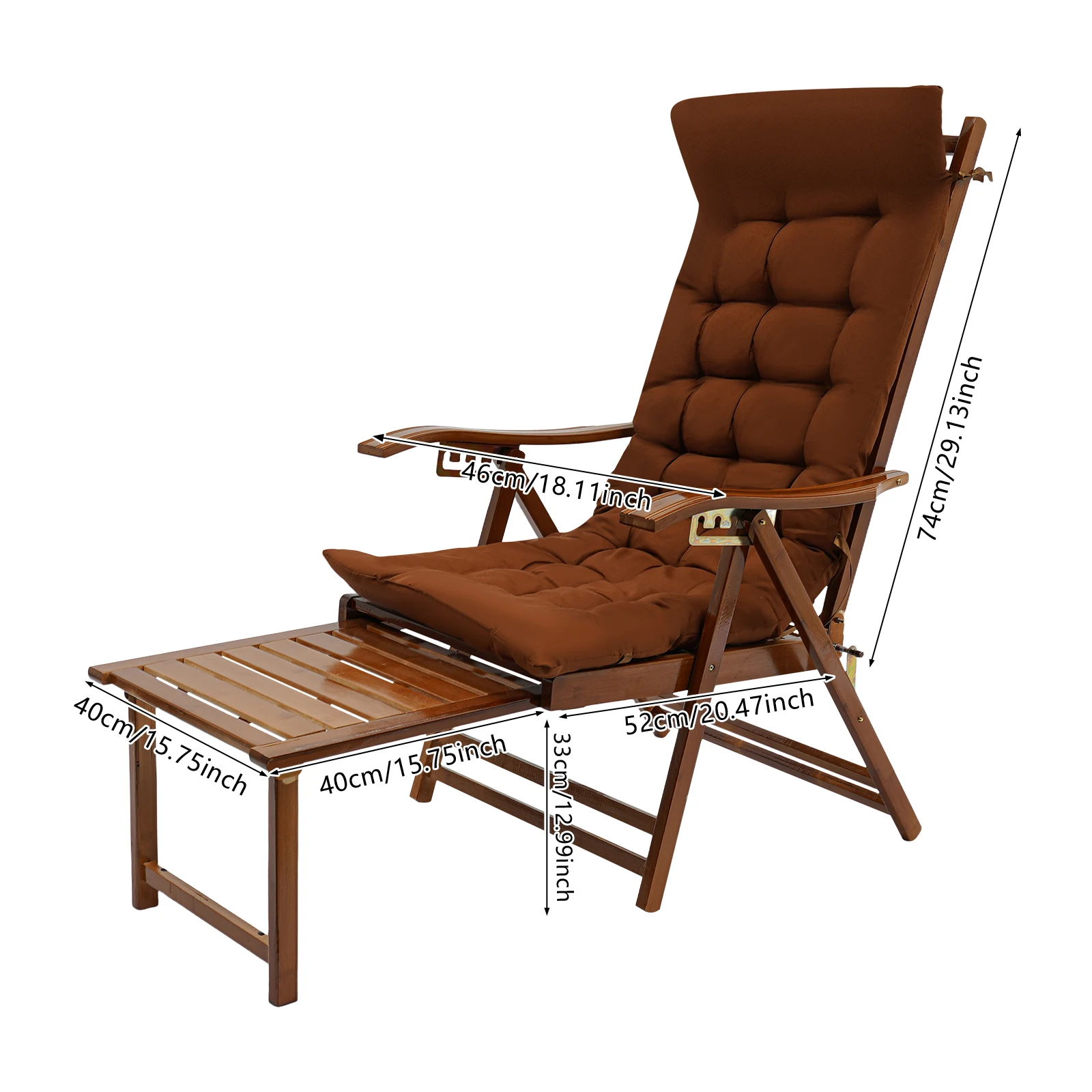 

Bamboo Lounge Chair, Folding Reclining Chair with Adjustable Backrest, Folding Lounge Chair with Cushion