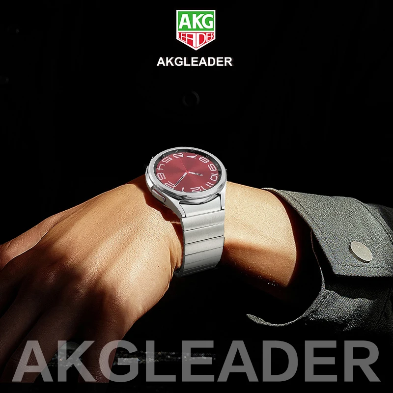 AKGLEADER Titanium Metal Band For Samsung Galaxy Watch 6 Classic 47mm/5 Pro 45mm/4 44mm 40mm No Gaps Link Bracelet Strap