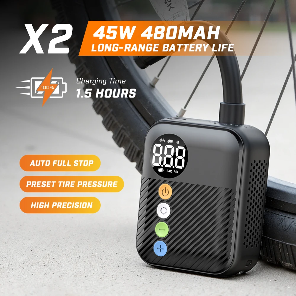 

Беспроводной портативный насос Carsun Mini для накачки шин электровелосипедов, 150PSI макс., с аккумулятором 480 мАч и цифровым манометром