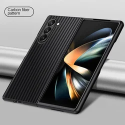 Carbon Fiber PU Leather Phone Case for Samsung Galaxy Z Fold 7 6 5 4 3 Fold6 Fold5 Fold4 Fold3 5G Hard Plastic Shockproof Cover