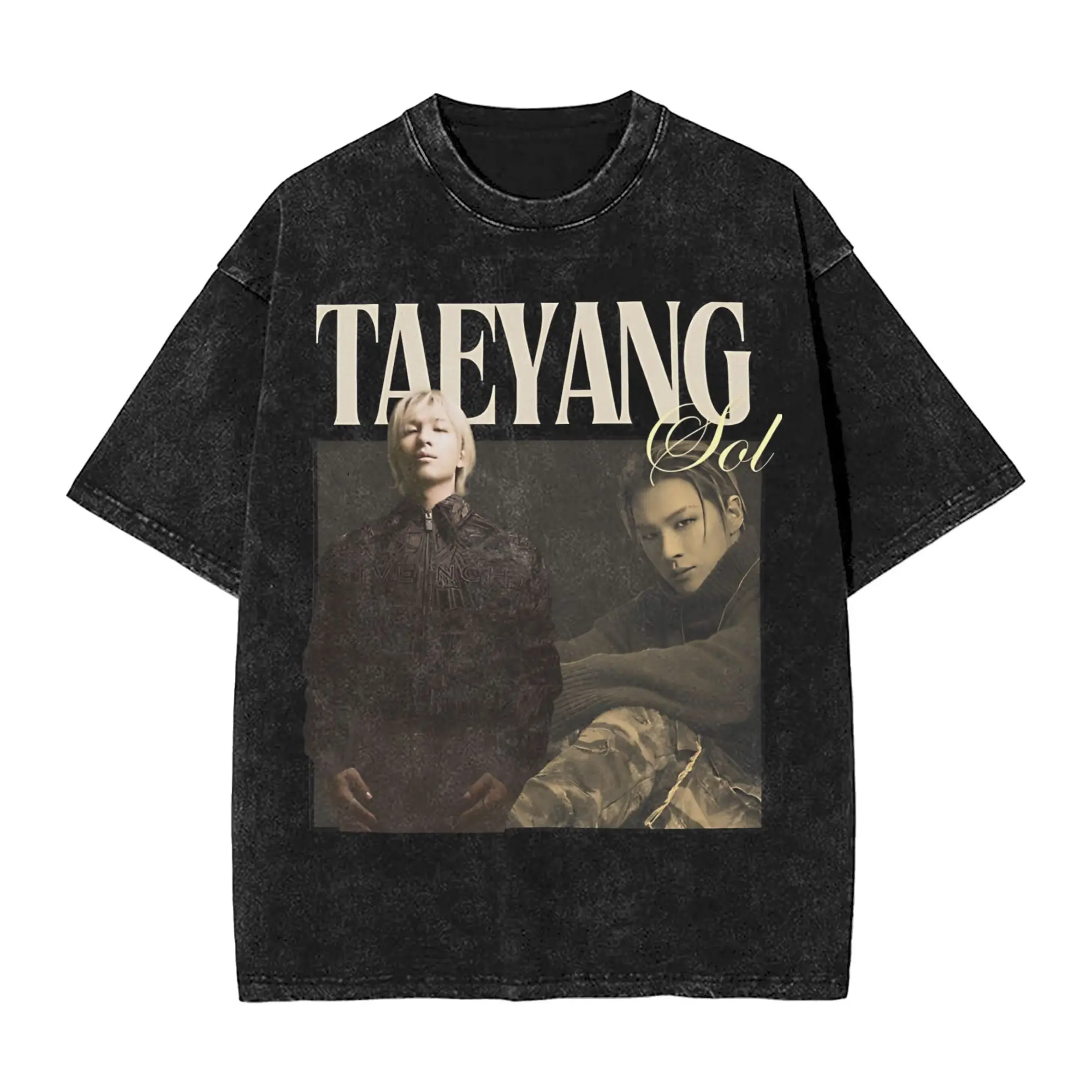 الرجال Taeyang kpop تي شيرت تيز الصيف خمر قصيرة الأكمام تي شيرت طاقم الرقبة الهبي فضفاض تي شيرت رائجة البيع