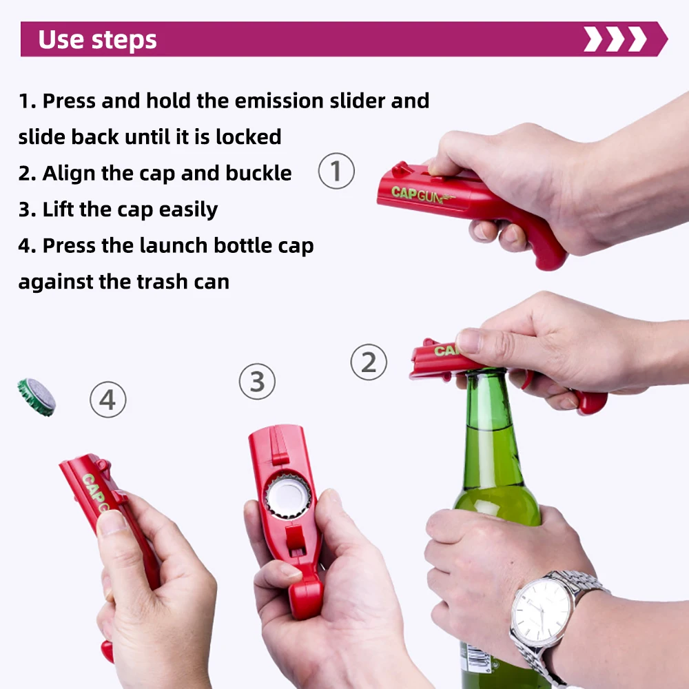 Cap Gun Beer Bottle Opener Portable Beverage Drinking Opening Gun Cap Launcher Kitchen Party Supply Bar Tool Kitchen Accessories