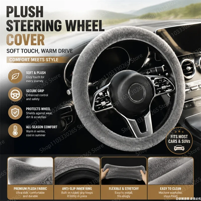 1pcs Plush steering wheel cover imitation mink fur elastic band anti slip and warm car steering wheel cover