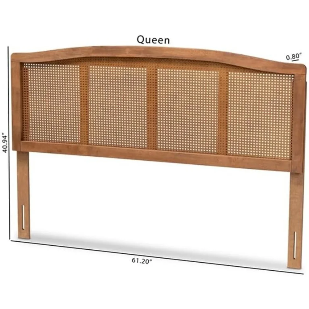 لوح رأسي صناعي من الخيزران والمطاط الصلب بحجم كوين مع تفاصيل منسوجة، أنيق عتيق، 6 فتحات محفورة مسبقًا لـ 5