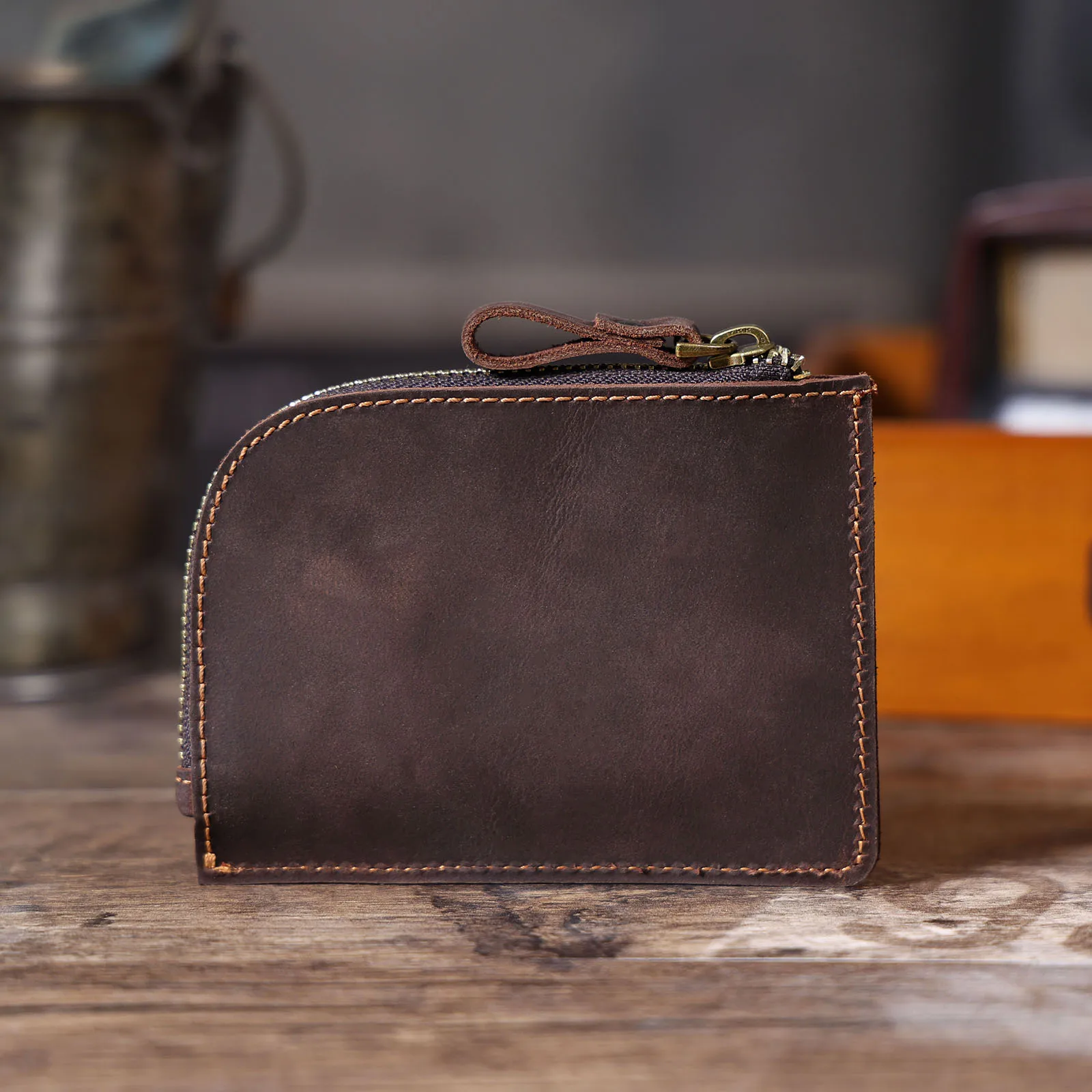 Echtes Leder Kartenhalter Einfache Mini-Geldbörse Mit YKK-Reißverschluss Crzay House Leder Perfekt zum Tragen von Münzen, Karten, Schlüsseln – Detail 4