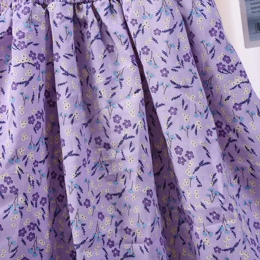 فستان بناتي بأكمام منتفخة حلوة مزين بالورود ورقبة مربعة فساتين صيفية للأطفال بطيات فضفاضة للأطفال فستان الأميرة للحفلات #4