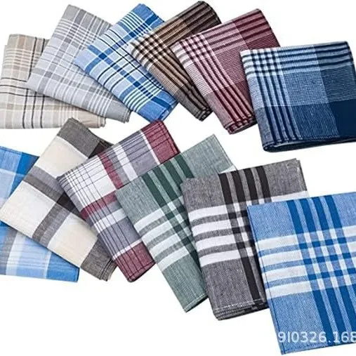 Men's Handkerchiefs 100% Cotton Handkerchief with Check