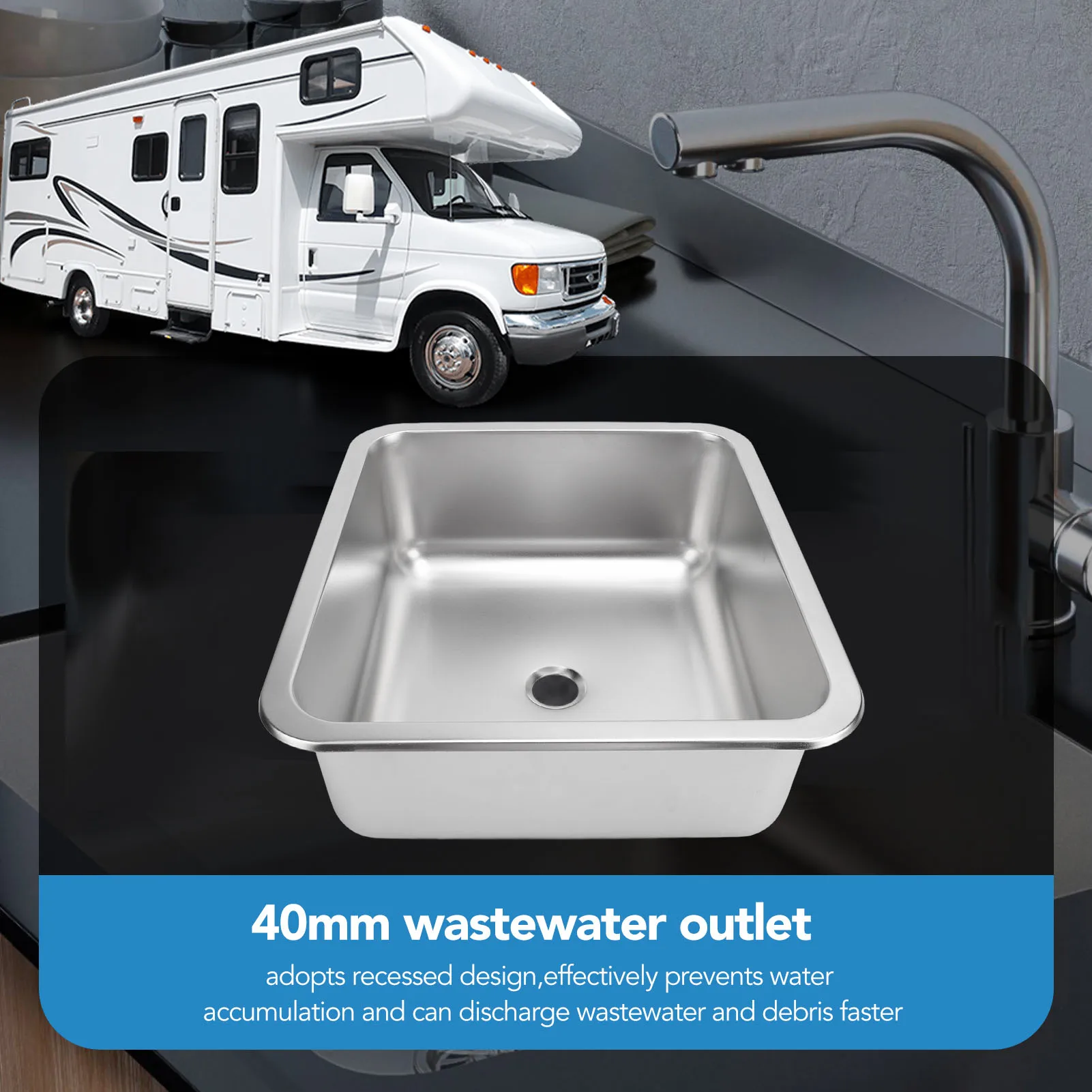 

RV Kitchen Sink Versatile Efficient Drainage Kitchen Wash Sink 304 Stainless Steel Embedded Installation for Motorhome