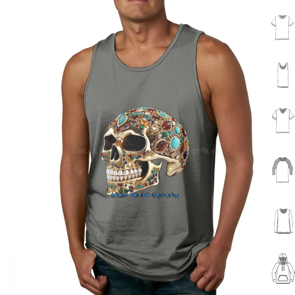 Skull Bling-Bury Me In Jewels Tank Tops Print Cotton Skull Bling Bling Skull Jewels Embellished Skull Skull Jewels Gems