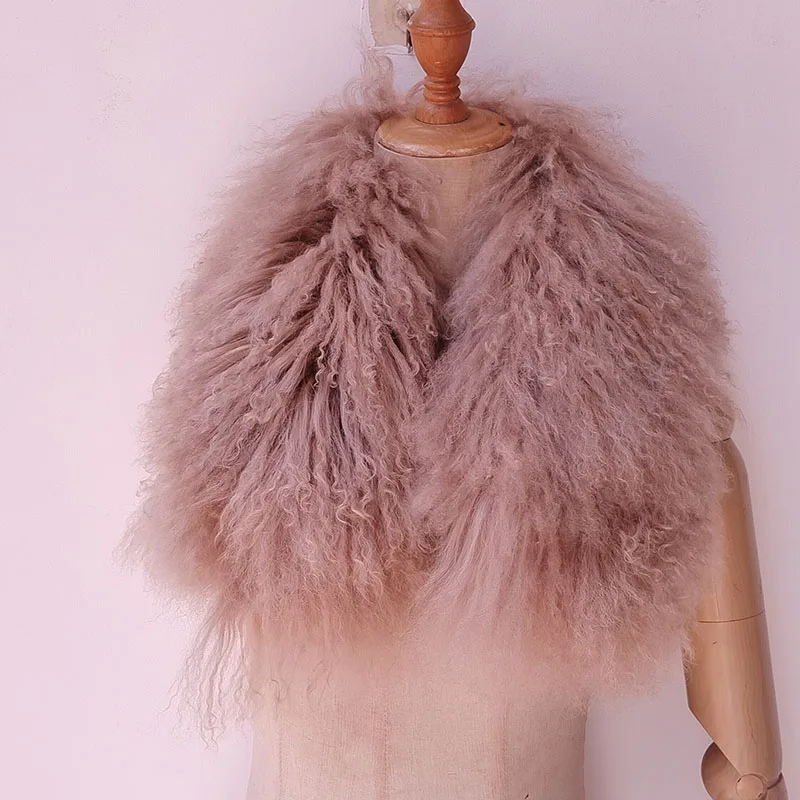 2025 Women Short Real Mongolia lamb Fur Scarf Luxury Russia Fashion Thick Warm Long Hair Real Fur Scarves Muffler