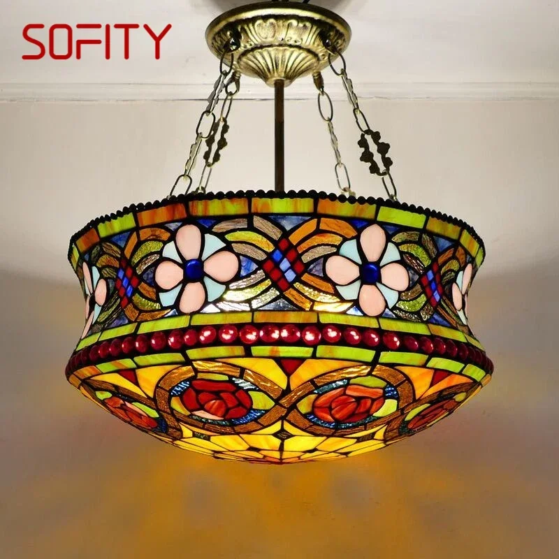 

SOFITY Тиффани Европейская люстра Винтаж Креативный цветной стеклянный подвесной светильник для дома, гостиной, ресторана, спальни, отеля, коридора
