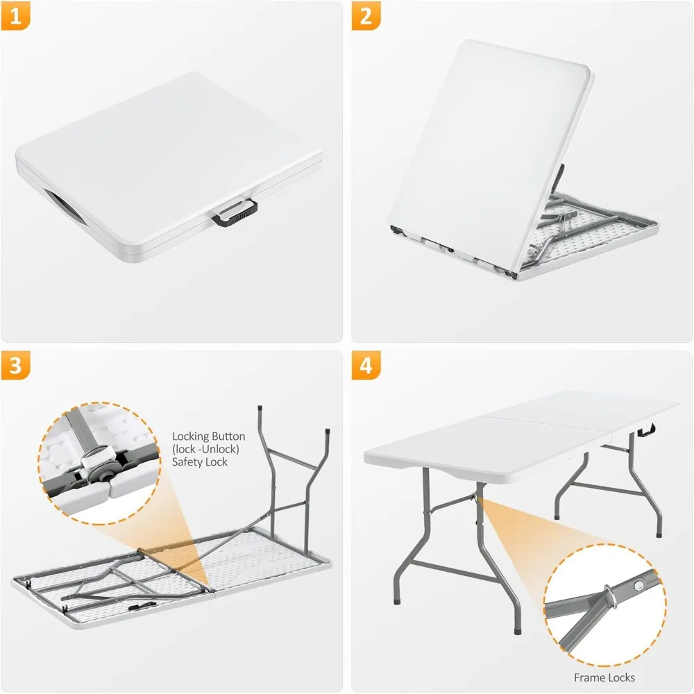 Portable Heavy-Duty Plastic Folding Table with Carry Handle and Locking Legs for Dining and Utility Use