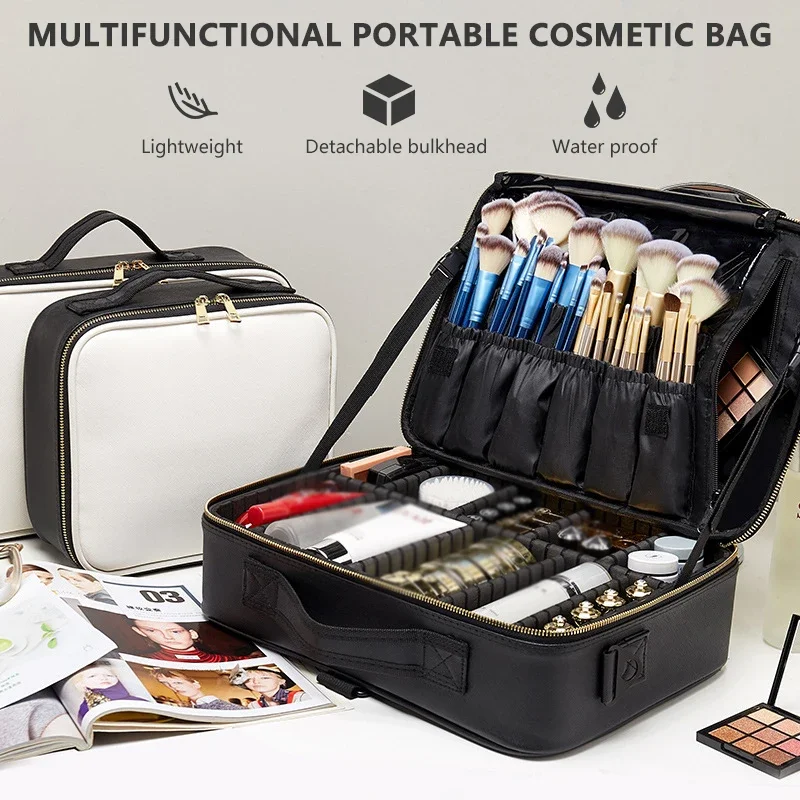 Borsa per il trucco in PU femminile di grande capacità Organizer per attrezzi custodia per il trucco dell\'artista professionale nuova scatola di