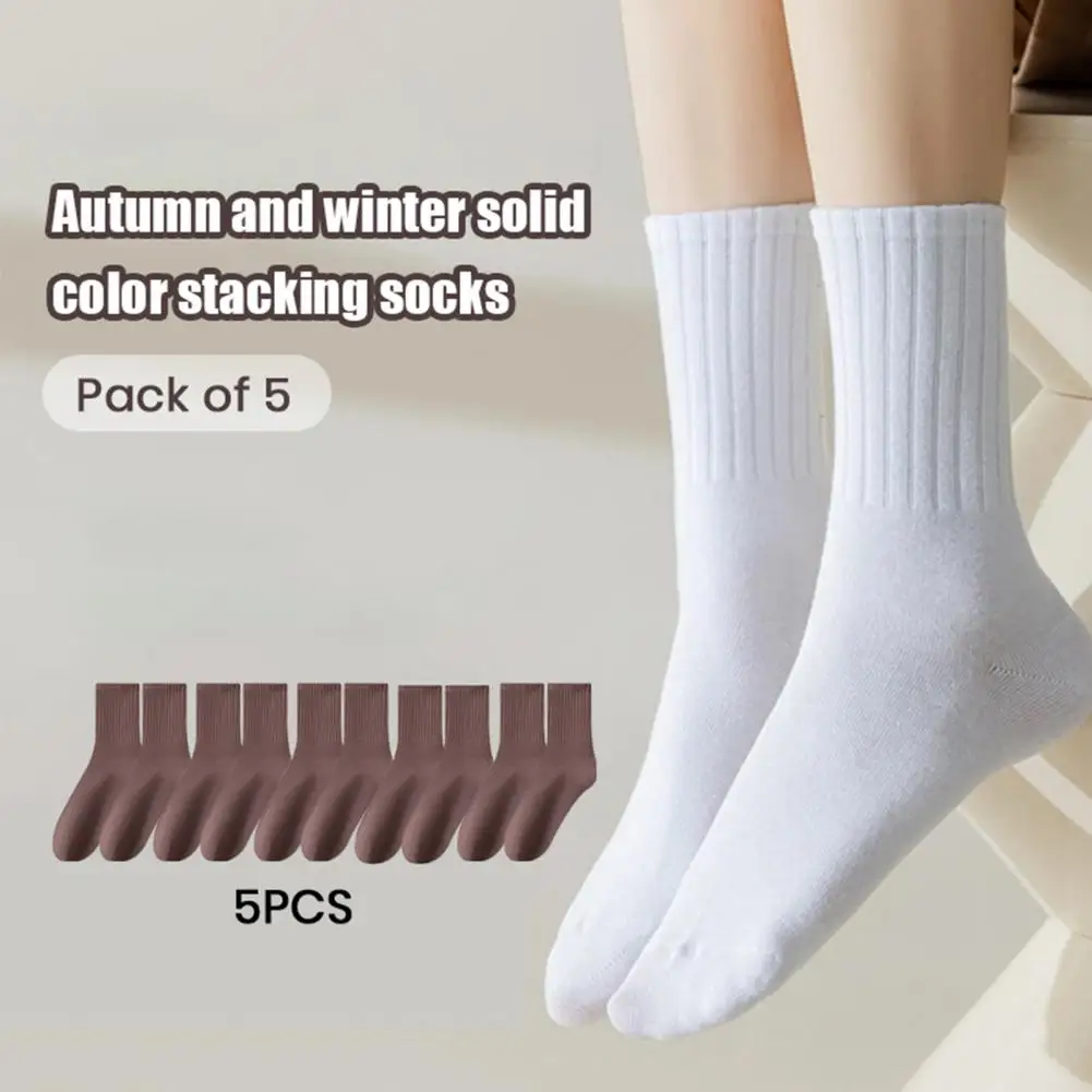 Fall Winter Socks 5 Pairs Women's Mid-tube Winter Sports Socks with High Elasticity Anti-slip Features for Warmth Comfort