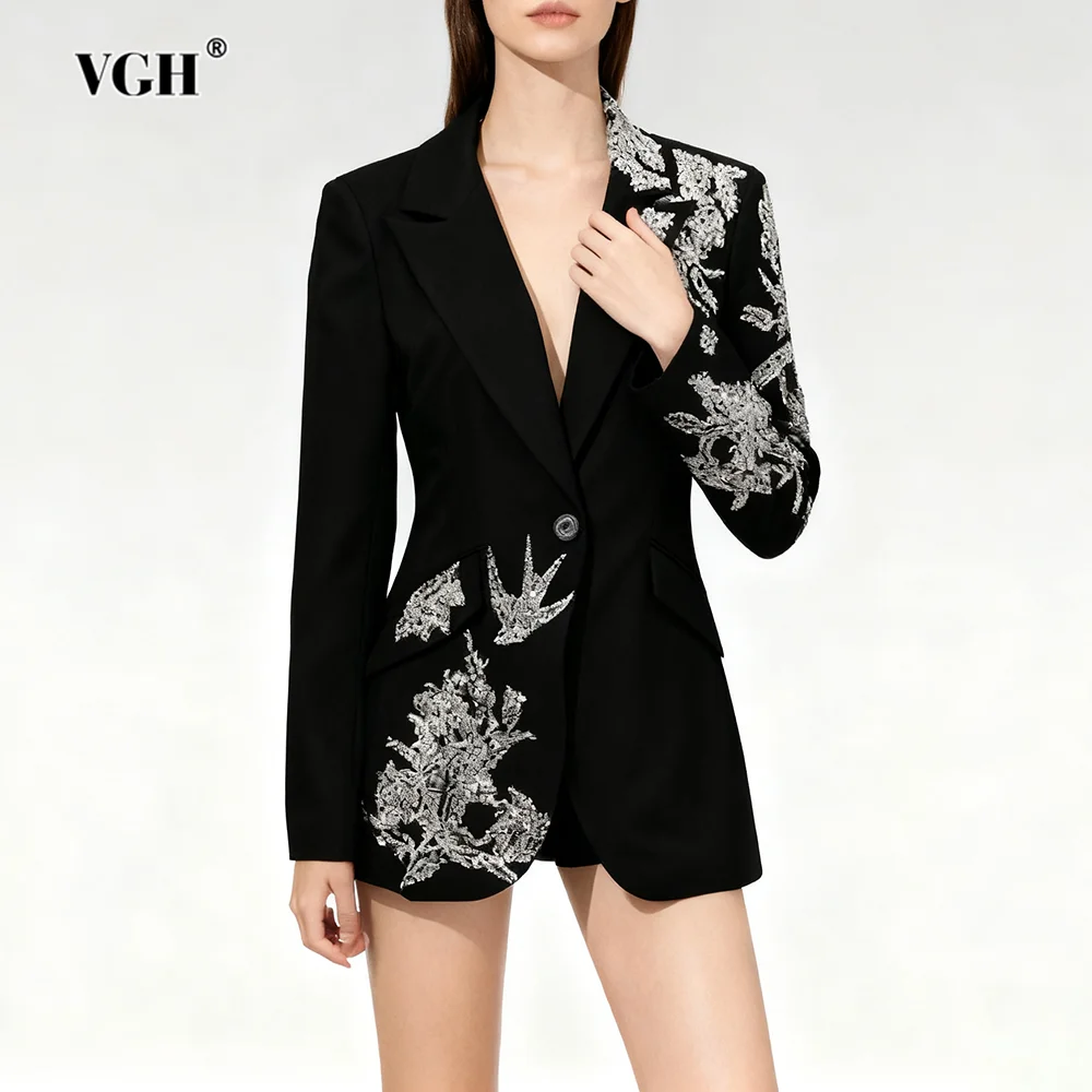 

VGH однотонные великолепные утягивающие блейзеры с принтом для женщин, v-образный вырез, длинный рукав, темпераментные куртки на пуговицах, женская мода, новинка