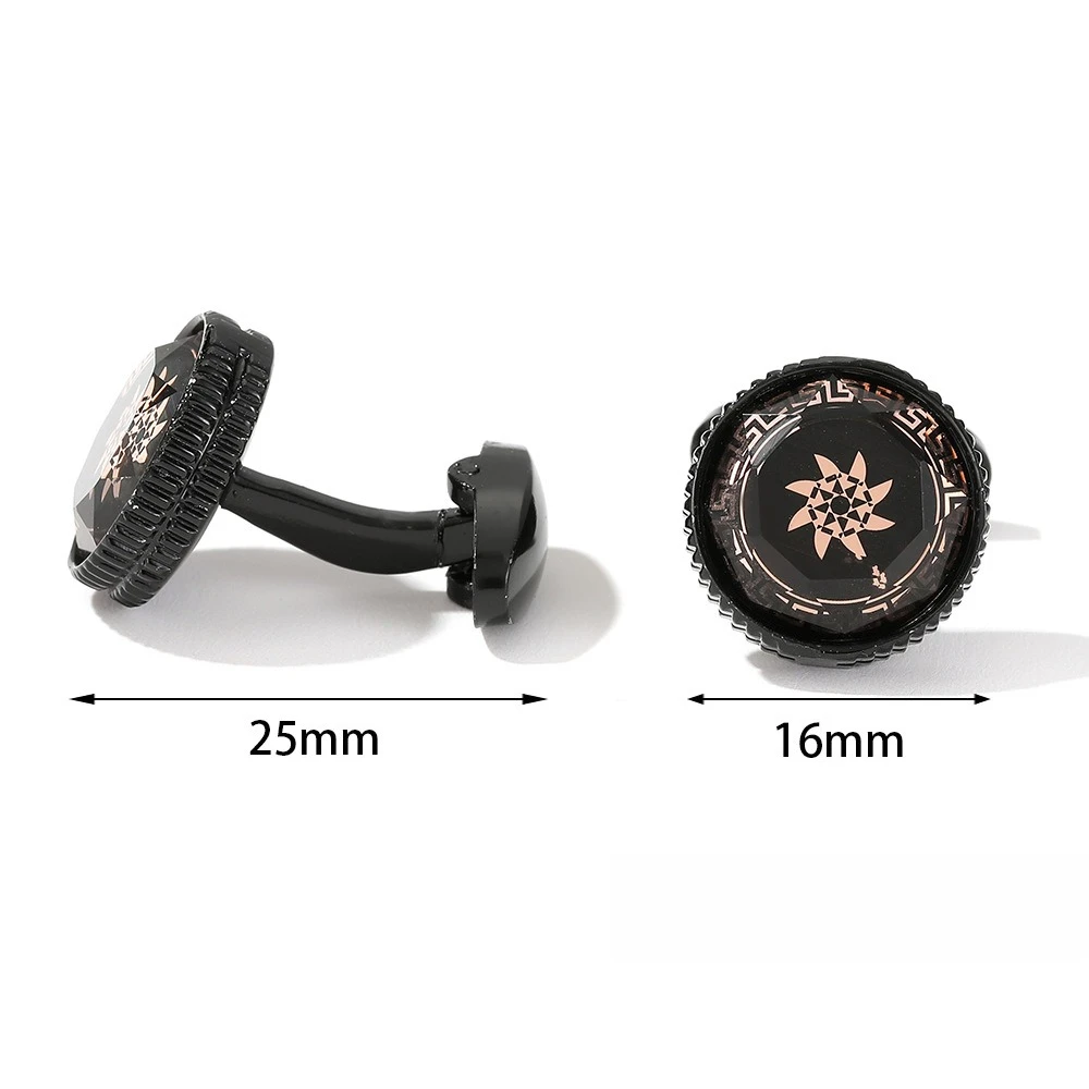 Black Inlaid Rose Gold Greek Herringbone Star Patterned Cufflinks Men's Business Dress Cufflinks Banquet Dress Suit Accessories