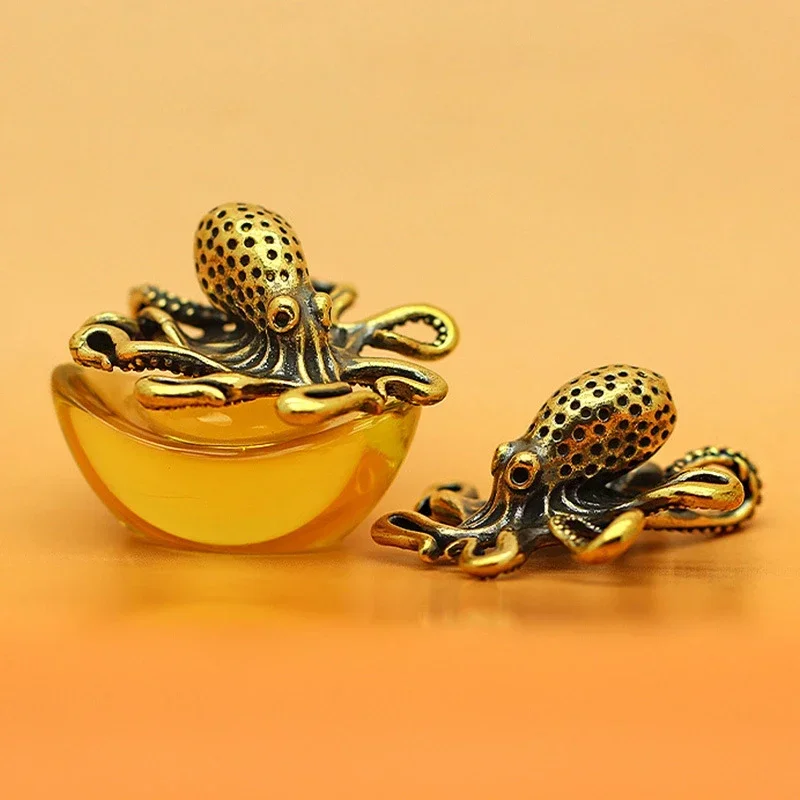 Pulpo de latón para decoración del hogar, figuritas de animales de cobre antiguo, accesorios de adorno de escritorio en miniatura, mesa creativa, artesanía para mascotas de té