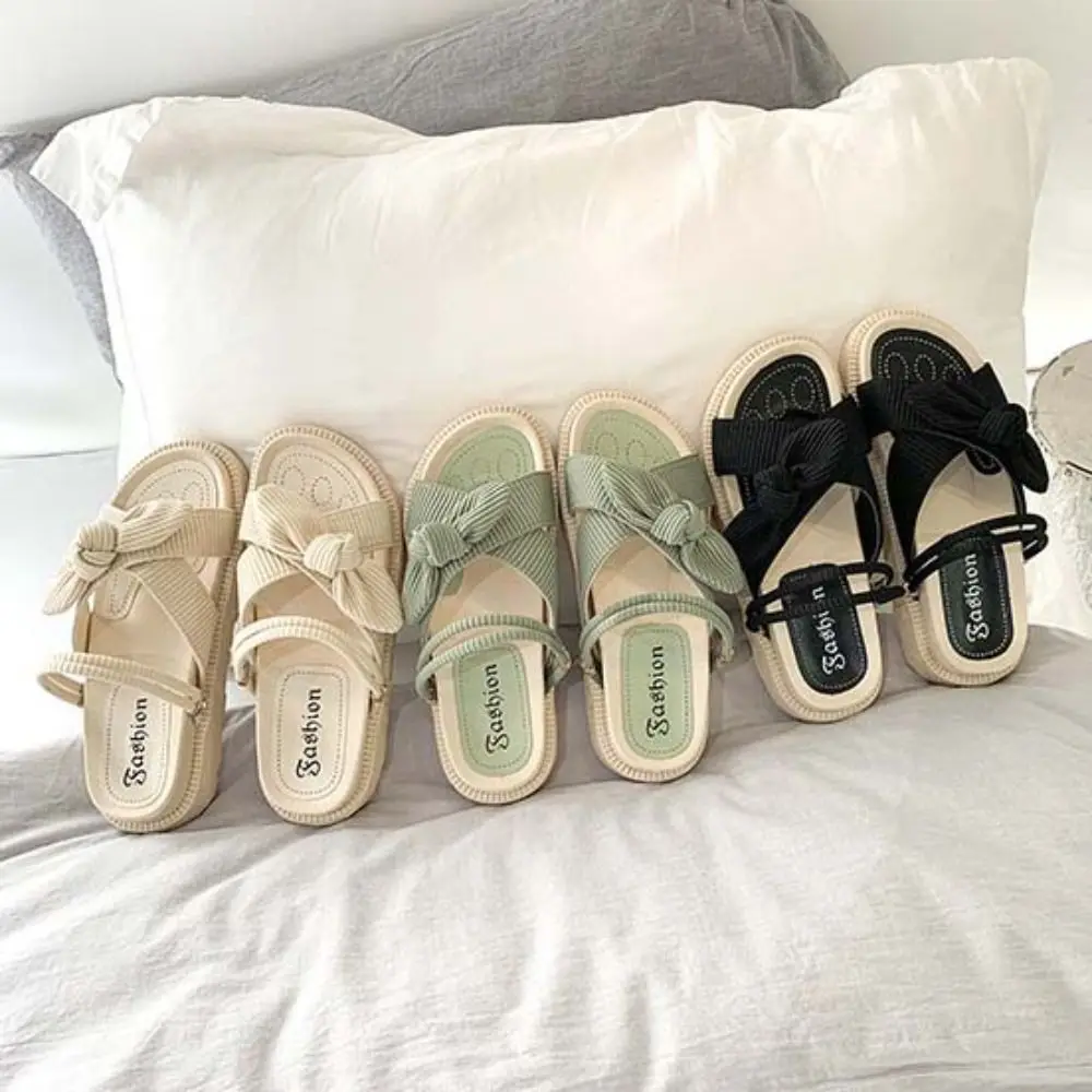 

Fashion 2 in 1 Thick Soled Sandals Summer Elegant Bowknot Slippers Women Shoes Open Toe Beach Slippers Ladies